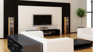 The high-end dynamic sound system and HD television are the focal points of this contemporary luxury design. Each element is chosen for its distinctive look and function.